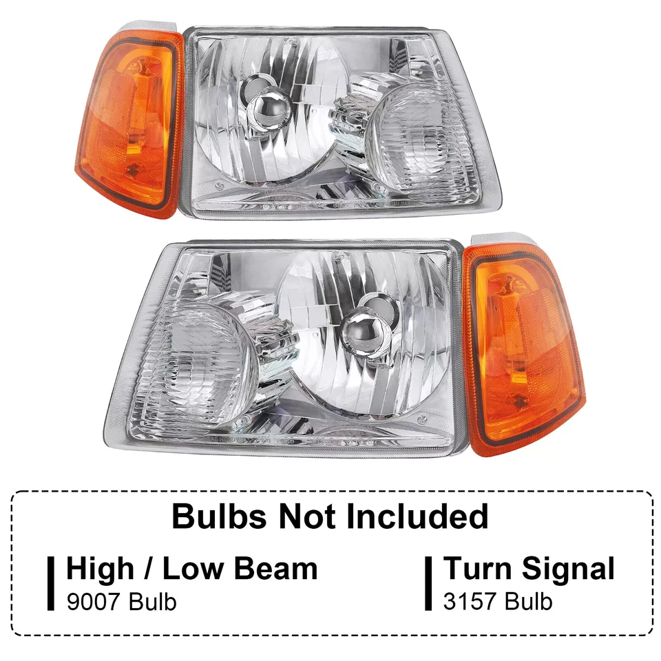For 2001-2011 Ford Ranger XL XLT Clear Headlights Chrome+Corner Light Left+Right - Image 4 of 4