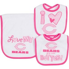 Chicago Bears NFL Infant/Baby Love Bibs  Burp Cloth Pink 3-Piece Team Logo Set