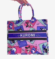 Sanrio Kuromi Logo Tote Bag Large Vibrant Beach Shopping Structured Tote Bag