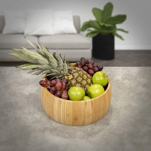 Utensilios para servir para ensaladas de cocina redondos vajilla madera de bambú natural - Imagen 4 de 9