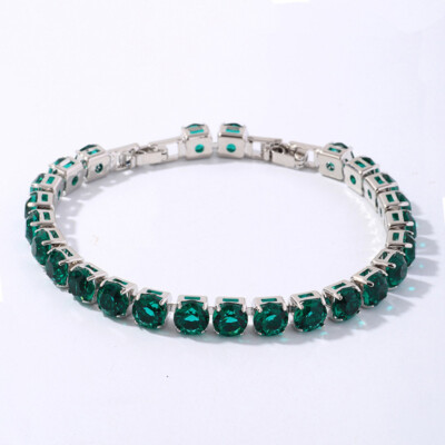 New 6mm Round Green Citrine Gemstone Fashion Women Girl Jewelry Silver Bracelet
