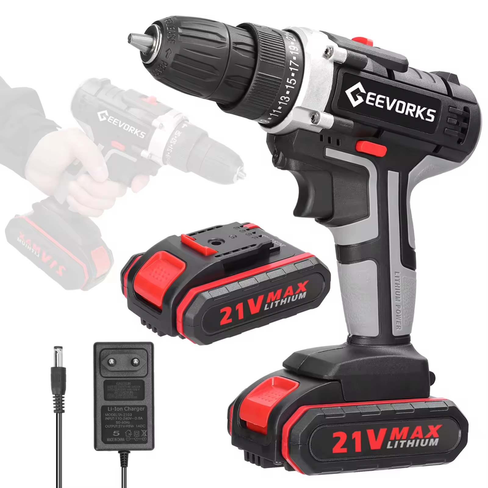 Trapano a Batteria 21V 3 In 1 | Avvitatore a Percussione Alta Coppia