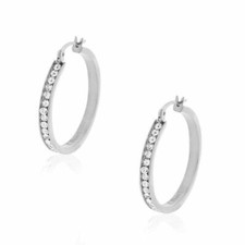 Acier Inoxydable Couleur Argentée Blanc Zircon Transparent Rond Créoles Boucles,