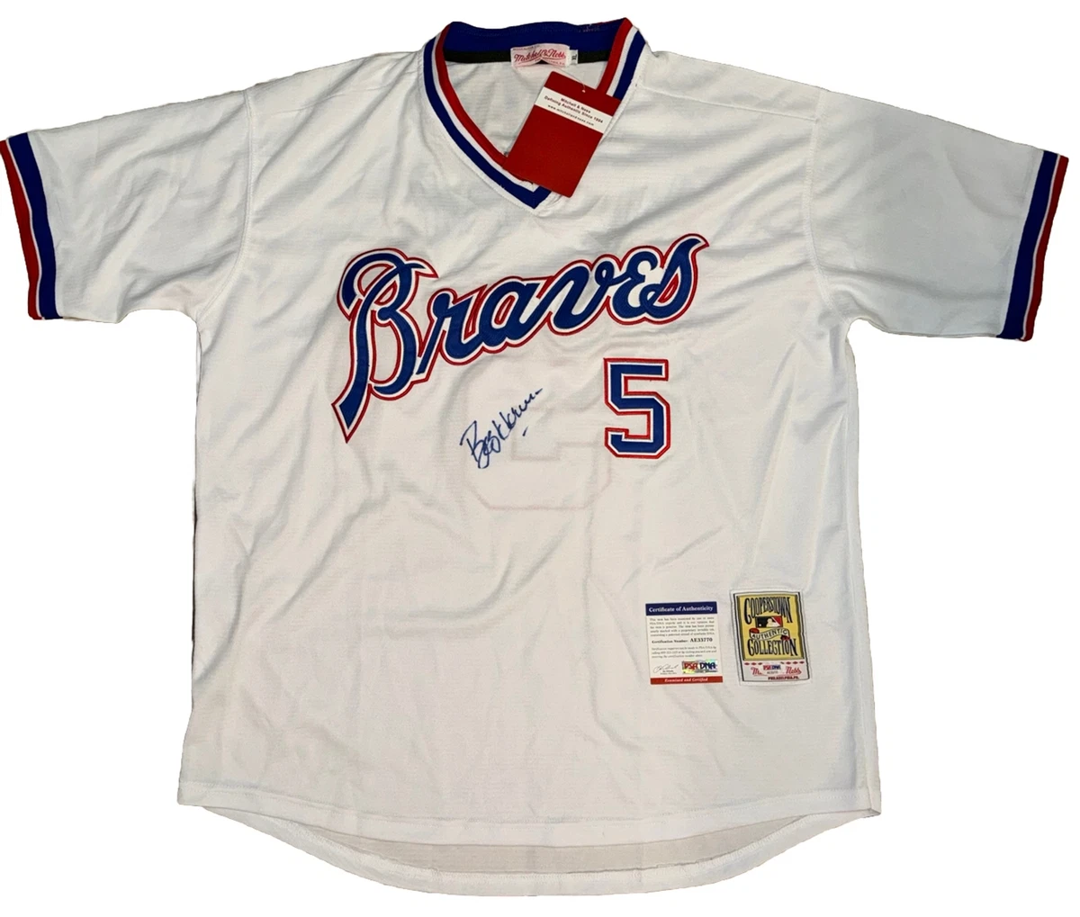 Bob Horner SIGNED 5 Atlanta Braves size XL white 83 throwback