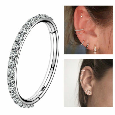 16G 8mm Helix Earrings Hoop CZ Stainless Steel Tragus Conch Piercings Nose Rings
