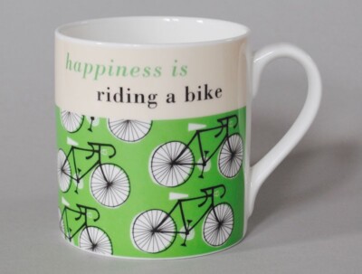 Happiness is Riding a Bike Bone China Kaffee Tee Becher Stoke on Trent Potteries UK