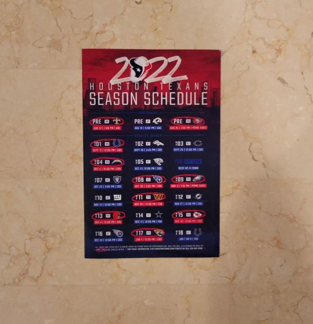texans game schedule 2022