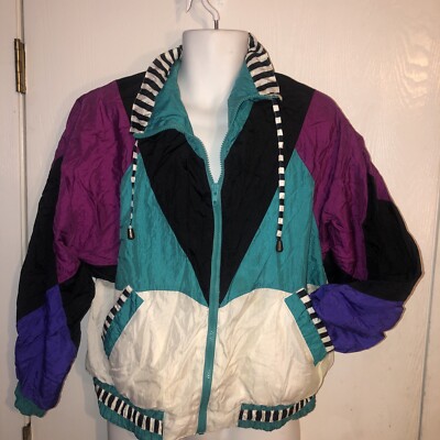 VTG 80 s River Edge RE Sport Women s M Jogging Track Suit Jacket Color Block