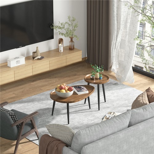 2X Modern Nesting Coffee Table Living Room Accent Table Rust-proof Metal Frame - Picture 7 of 16