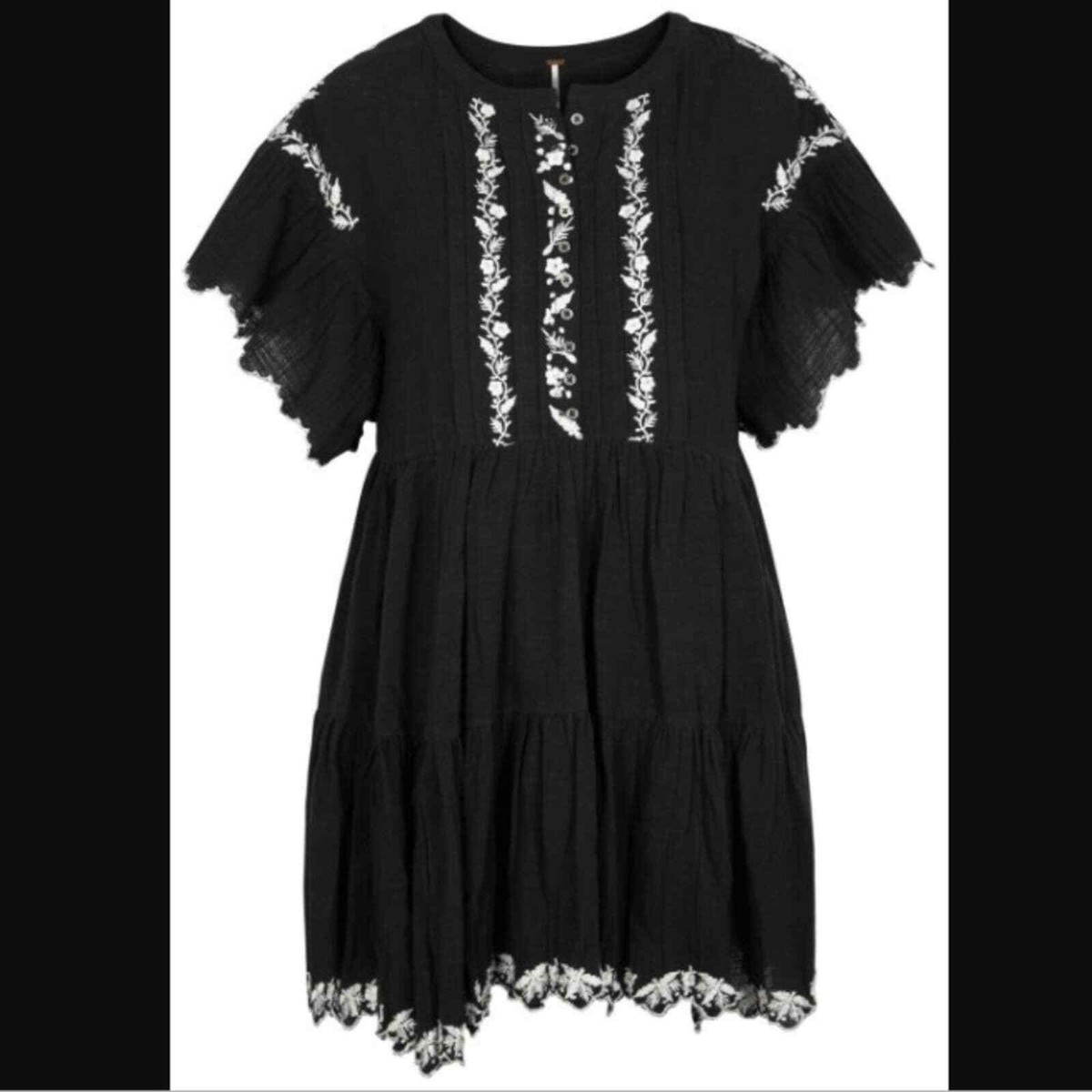 Free People Santiago Embroidered Mini Dress Black XS