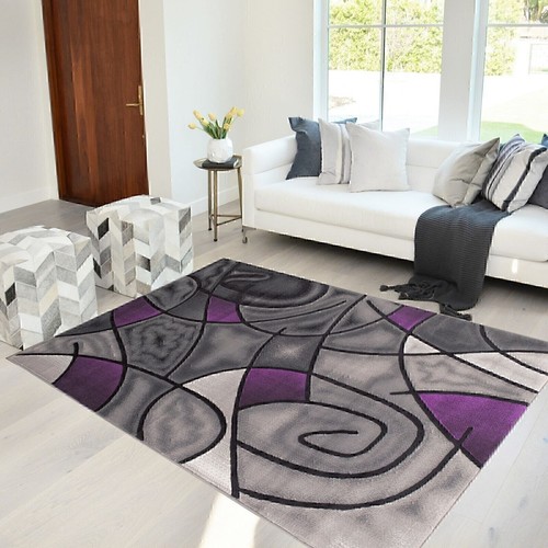 Purple/ Grey/ Silver/ Black/ Abstract Area Rug Modern Contemporary Circles - Picture 9 of 40