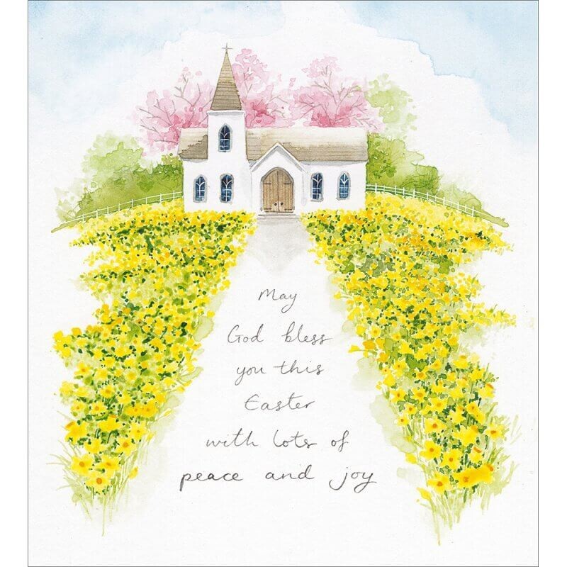 Pretty Easter Cards God Bless Church – Pack of 5 Illustrated Cards in One Design