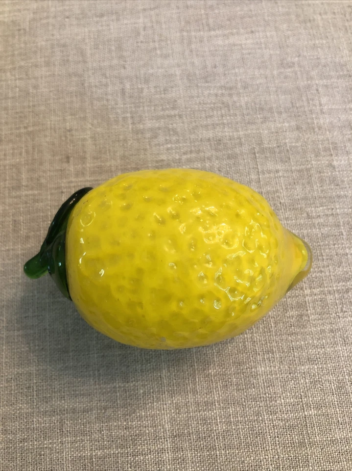 Arte soplado a mano VIDRIO FRUTA LIMÓN amarillo verde hoja de colección retro Mcm Foto 3 de 4