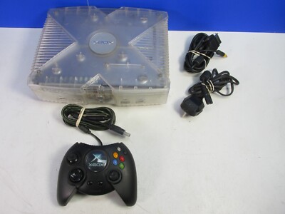 FUNKTIONIERENDE Microsoft XBOX ORIGINAL KRISTALLKLARE KONSOLE VIDEOSPIEL Controller