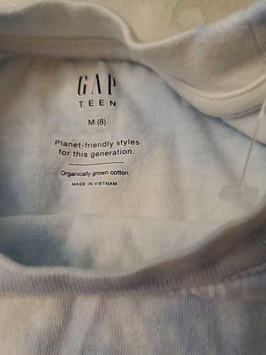 Gap Kids Teen Boxy 100% Organic Cotton Blue/White Tie-Dye Tshirt Size M - Picture 4 of 4