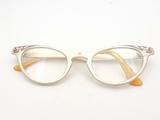 Vintage Cat Eye Art-Craft Floral Aluminum 44-20 Eyeglasses 3 3/4-5 Frame Only