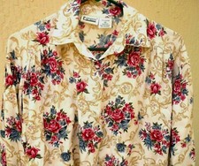 VTG RED ROSES 90S L XL R OVERSIZED M BUTTON UP FLORAL BOUQUET SHIRT WOMEN BLOUSE