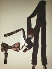 boys BROWN SUSPENDERS WITH MATCHING BOW TIE NEW NIP adjustable CLIPS cute