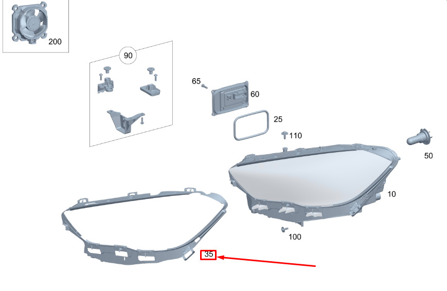 MERCEDES-BENZ GLA H247 Right Headlamp Sealing Frame A2478262000 