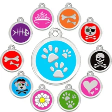 Stainless Steel -Enamel Designers Round Pet ID Tags, Pet Tags, Dog Tags
