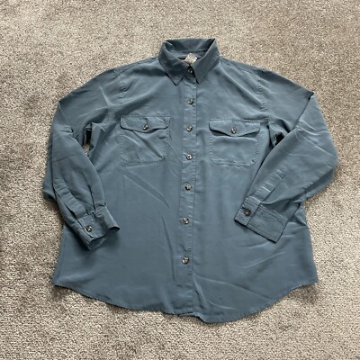 Sag Harbor Blouse Shirt Womens 10 Light Blue Button Up Collared Pockets Ladies