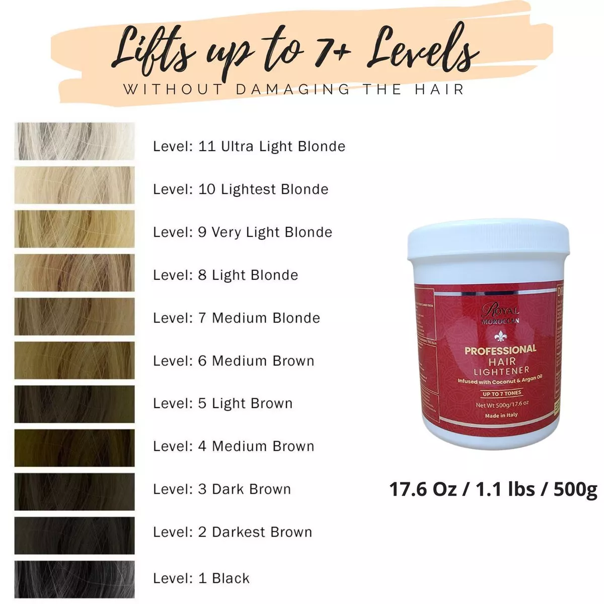 7 Levels Professional Hair Lightener Infused with Coconut Oil and