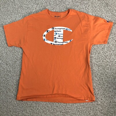 #ad #ad Champion Shirt Adult L Orange Short Sleeve Crew Neck Tee Logo Mens 1179 $4.34