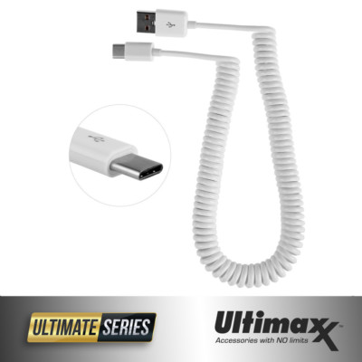 TYPE-C to USB Coiled SYNC Charger Cable Data Lead Charging Connector WHITE New