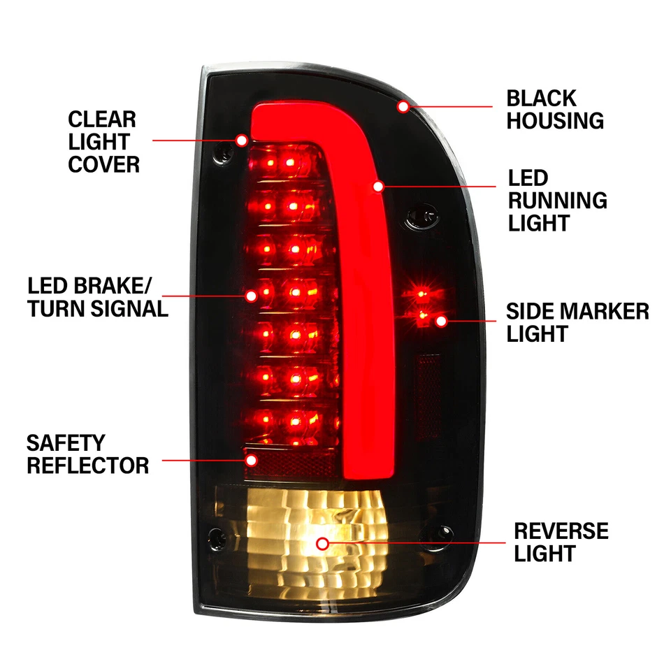 Luces traseras LED negras para Toyota Tacoma 1995-2000 luces de freno conductor y pasajero Foto 3 de 4