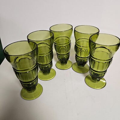 Milkshake/Parfait Glasses Vintage Set of 5 Indiana Glass Avocado Green Tall