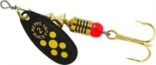 Mepps Black Fury In-Line Spinner 1/6 Oz Treble Hook Black w/Yellow Dots BF2 Y