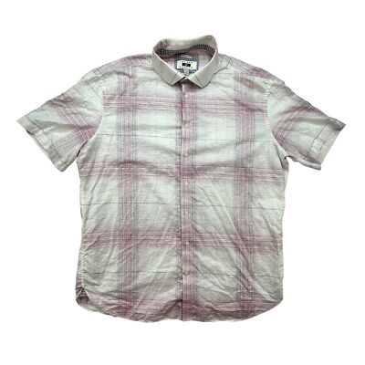 Joseph Abboud Shirt Mens 2XLT Classic Fit Short Sleeve Linen Cotton Plaid Pink