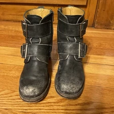 Frye Sabrina Double Buckle Black Leather Heeled Boots - Women’s Size 9M