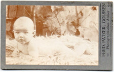 CDV um 1900 Kleinkind liegend auf Fell  Atelier Ferdinand Patzer Golssen