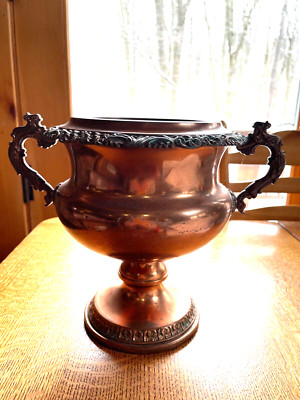 Vintage Copper Urn/Vase/Planter W/Stand & Handles, Heavy, Numbered & Initialed