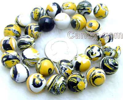 14mm Round Yellow Multicolor Agate Loose Beads for Jewelry Making DIY Strand 15''