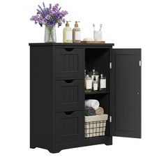 Bathroom Storage Cabinet w/ Adjustable Shelf 3 Drawers For Living Room Black