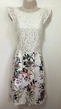 Oasis Cream Lace Overlay A Line Midi Dress 6 Floral Butterflies Wedding Races