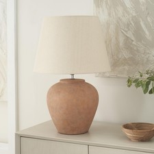Ceramic Table Lamp 20" Height Rustic Terracotta with Fabric Shade