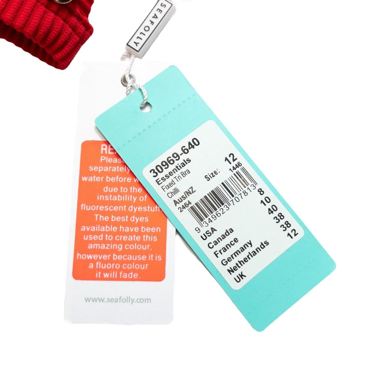 Seafolly Essentials Triangle Bikini Top Chilli Red Ribbed - Size 12 NEW thumbnail 8