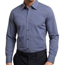 Hugo Boss Fitted Mens Purple Striped Long Sleeve Button Up Dress Shirt Cotton