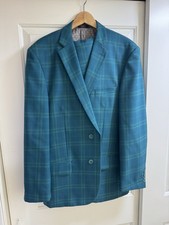 Apollo King Teal Plaid Wool Twill Sport Coat 46L Single-Breasted 2-Button