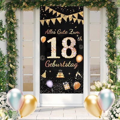 18.Geburtstag Banner Schwarzes-Gold, Happy Birthday Banner, 18.Geburtstag Deko