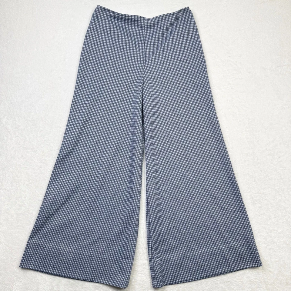 Vintage Hand Made Wide Leg Palazzo Pants Womens 27 W Blue Houndstooth High Waist - Image 2 of 4