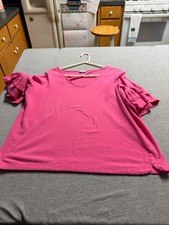 Crown and Ivy Pink Ruffle Sleeve Womens Top S...