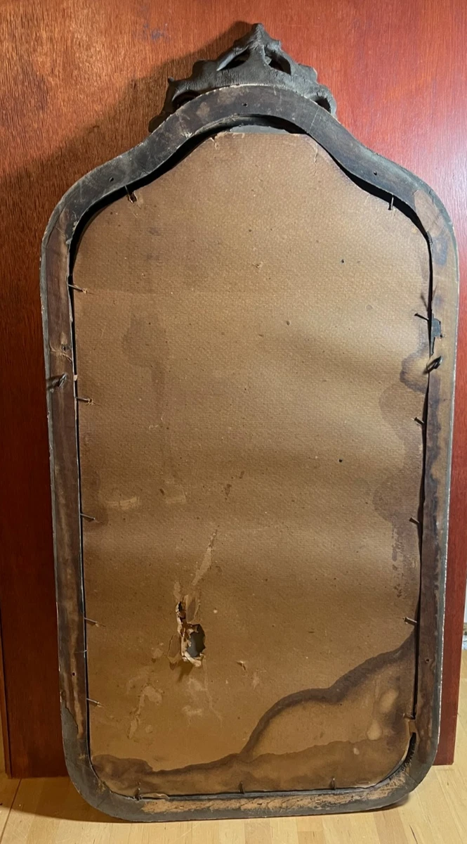 Antique Old Wooden Hollywood Regency Wall Victorian Etched Mirror Glass 14"x28"
