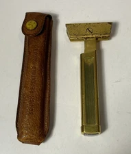 VTG 1920's Schick Repeating Razor with Leather Case PAT 5-18-26 Brass Gold Tone