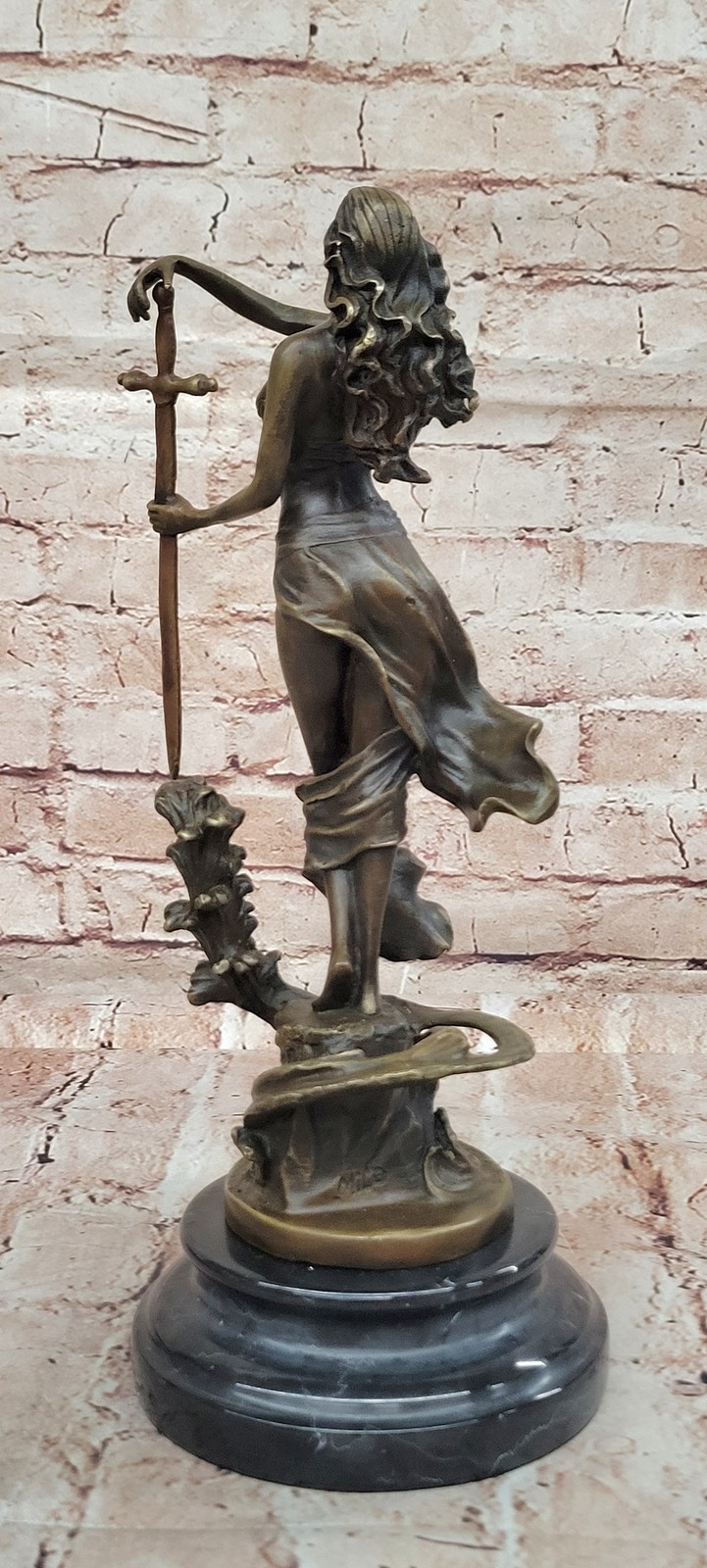 Art Deco Female Excalibur by Spanish Artist Milo Bronze Sculpture Figure Hotcast
