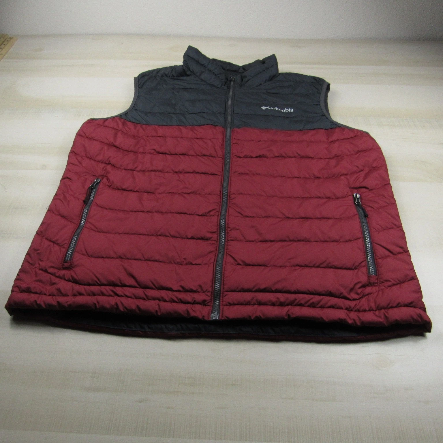 Columbia Vest Mens Extra Large Red Black Omni Heat Puffer Full Zip Outdoor