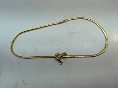 Nina Ricci NR Gold Tone Necklace Clear Glass Rhinestone Heart Slide Pendant